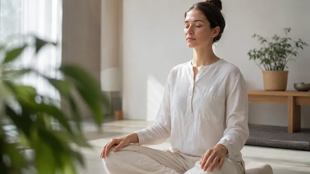 Beginner practising concentration meditation with the CEVAM technique