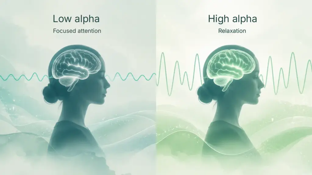 low alpha during focused attention versus high alpha during relaxation