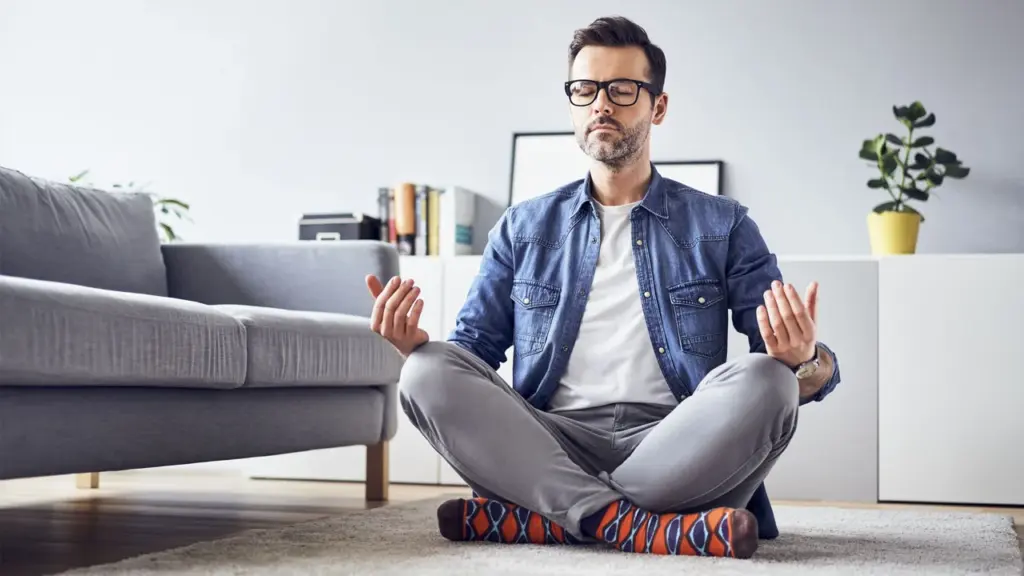 Quiet mind meditation practitioner in stable, engaged stillness